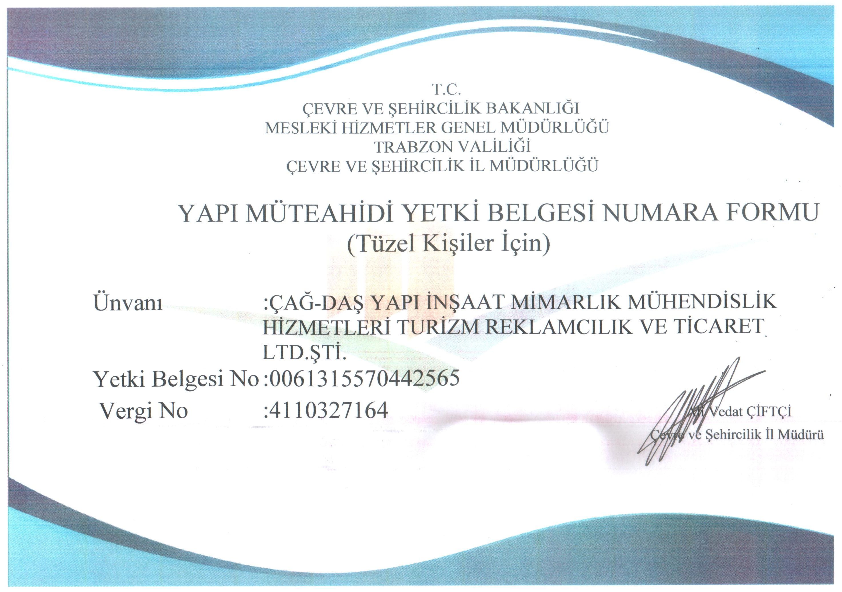 Müteahhitlik Belgesi