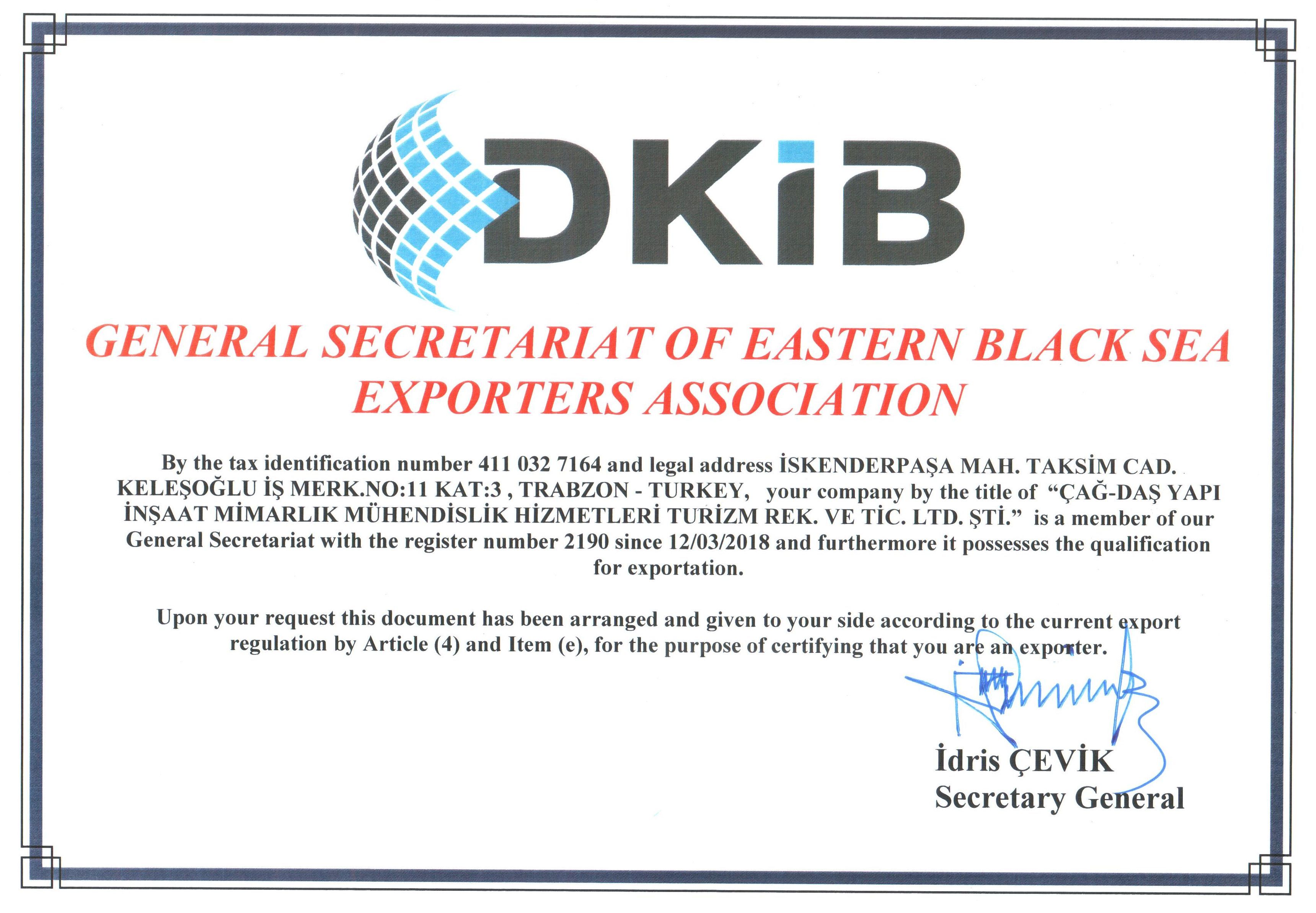 DKIB İhracatçı Belgesi İng