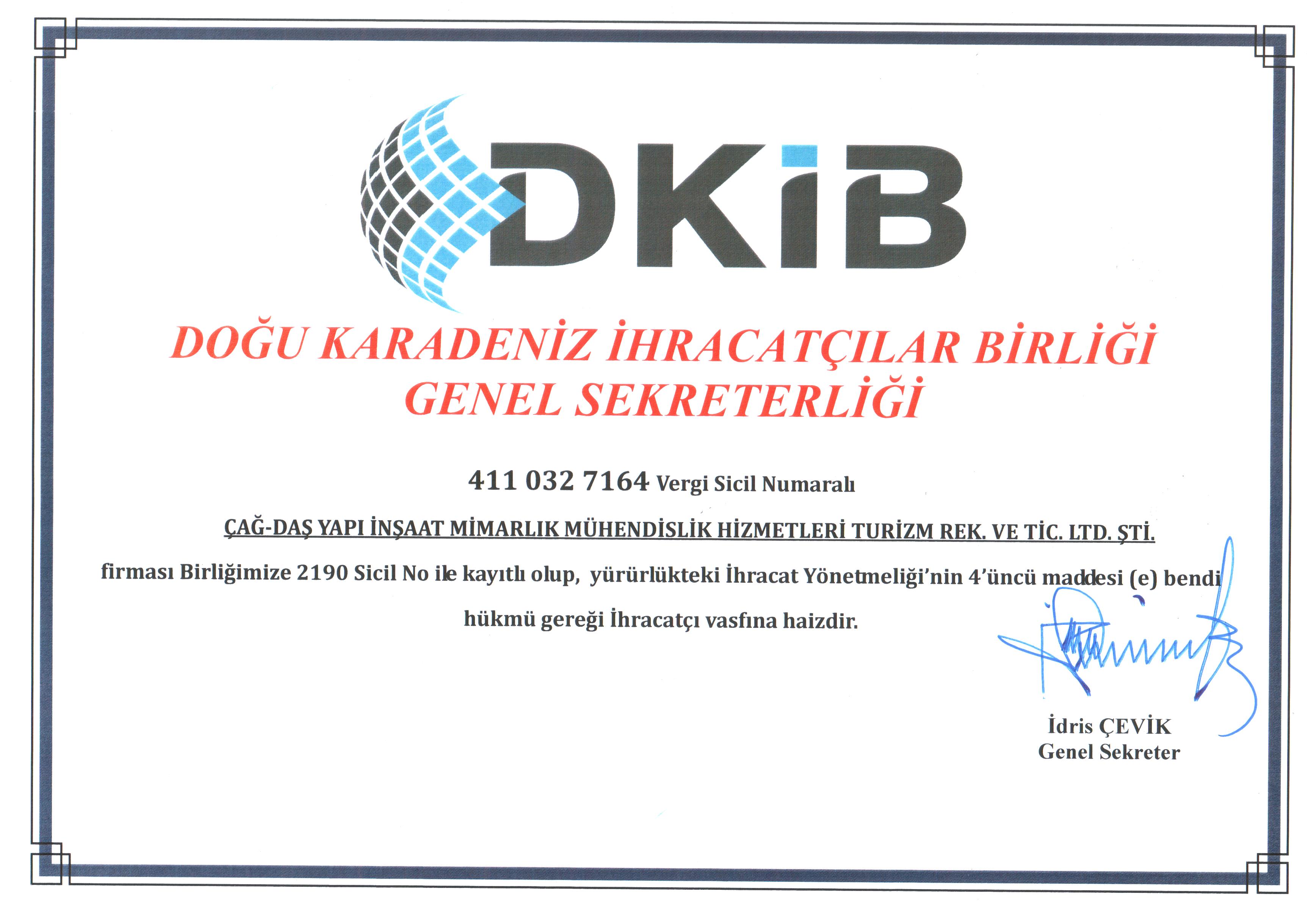 DKIB İhracatçı Belgesi